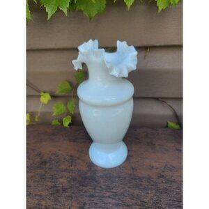 Antique Bristol Glass White Ruffled Vase